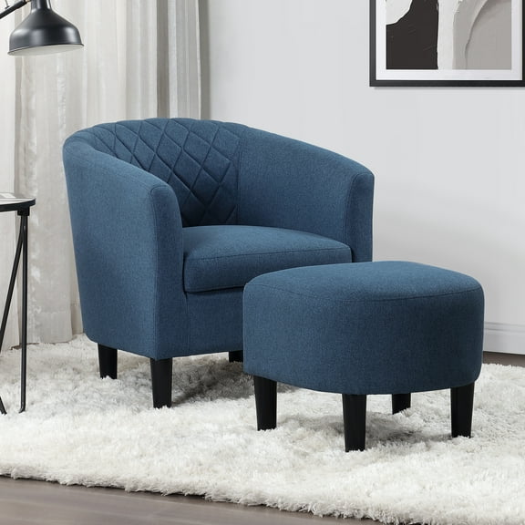 Convenience Concepts Take a Seat Roosevelt Accent Chair with Ottoman, Blue Fabric