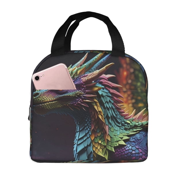 Easygdp Dragon with Colorful Tail Bolsa Térmica Premium - Tela Oxford Impermeable, Gran Capacidad, Bolsillo Frontal, Unisex para Trabajo, Escuela, Actividades al Aire Libre y Picnics