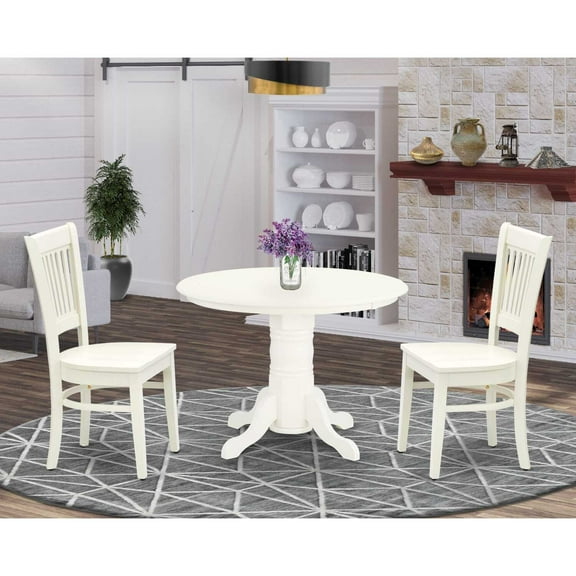 East West Furniture Shelton 3-piece Dining Set with Slatted Back in Linen White