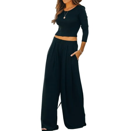 

Casual Style Women 2 Piece Pajamas Crop Top&Loose Pants Sweatsuit