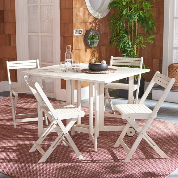 SAFAVIEH Arvin Outdoor Patio 5 Piece Foldable Dining Set, White