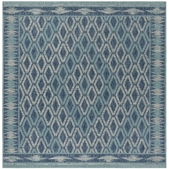 SAFAVIEH Courtyard Vermont Geometric Indoor/Outdoor Area Rug, Navy/Aqua, 4' x 4' Square