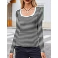 thumbnail image 3 of Rdhnmea Women's Long Sleeve Striped Tops Scoop Neck Fit Knit Sweater Shirts Spring Fall Blouses Tee Basic Casual T-Shirts Streetwear, 3 of 7