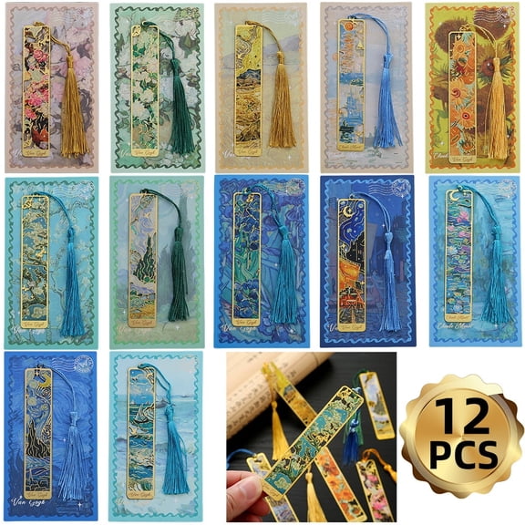 Metal Bookmarks Set, Oil Painting Theme Bookmarks with Tassels for Book Enthusiasts of All Ages and Genders, Golden