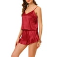 thumbnail image 4 of INSPIRE CHIC Women's Satin Lingerie Cami Tops and Shorts Sleepwear Pajamas Sets XS Red, 4 of 6