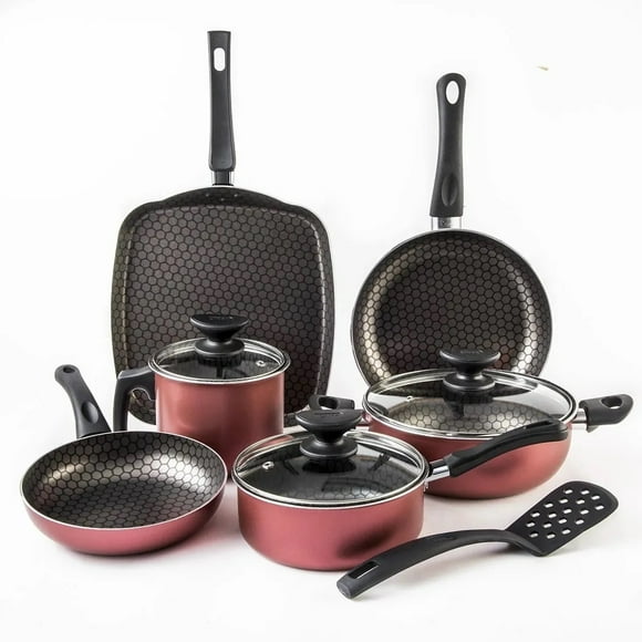 Batería de Cocina de aluminio Cinsa, Magnifica 10 Piezas Rojo Metálico