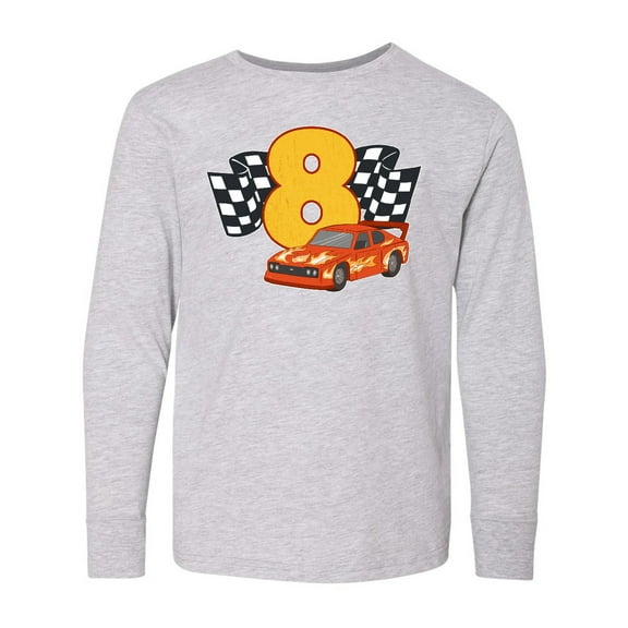 Inktastic Number Eight Race Car Long Sleeve Youth T-Shirt