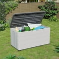 thumbnail image 4 of Decksplore 110 Gal Large Resin Deck Box Lockable, Outdoor Garden Storage Box Waterproof, Elegant Storage Bench for Cushions, Garden Tools(White), 4 of 7