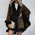 thumbnail image 2 of Odeerbi Shawl Wraps for Women 2025 Fall Winter Poncho Open Front Cape Cardigan Trendy Leopard Hairball Cloak Tops Beige, 2 of 9
