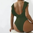 thumbnail image 6 of Womens Swimsuits Solid Color Flounce Hem One Piece Bathing Suit,Green,L, 6 of 8