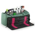 thumbnail image 4 of Quilted Tote Shoulder Beauty Bag With Brush Storage Pocket Ideal for Cosmetic Bottles Brushes Acessorries (Teal), 4 of 6