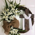 thumbnail image 4 of White Easter Wreath with Cross and Bow for Front Door, Rustic Grapevine Spring Holiday Door Hanging Decor, Church Home Decoration with Burlap Accents, 4 of 7