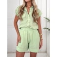 thumbnail image 4 of Women Summer Two Piece Outfits Short Sleeve Button Shirt Shorts Cute Sets Vacation Daily Wear Light Green XXL, 4 of 7