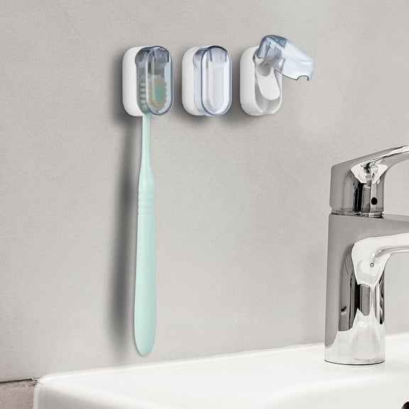 TABLZONE 4-Piece Light Grey Toothbrush Holder Set Wall Mounted Bathroom Organizer No Drilling Required