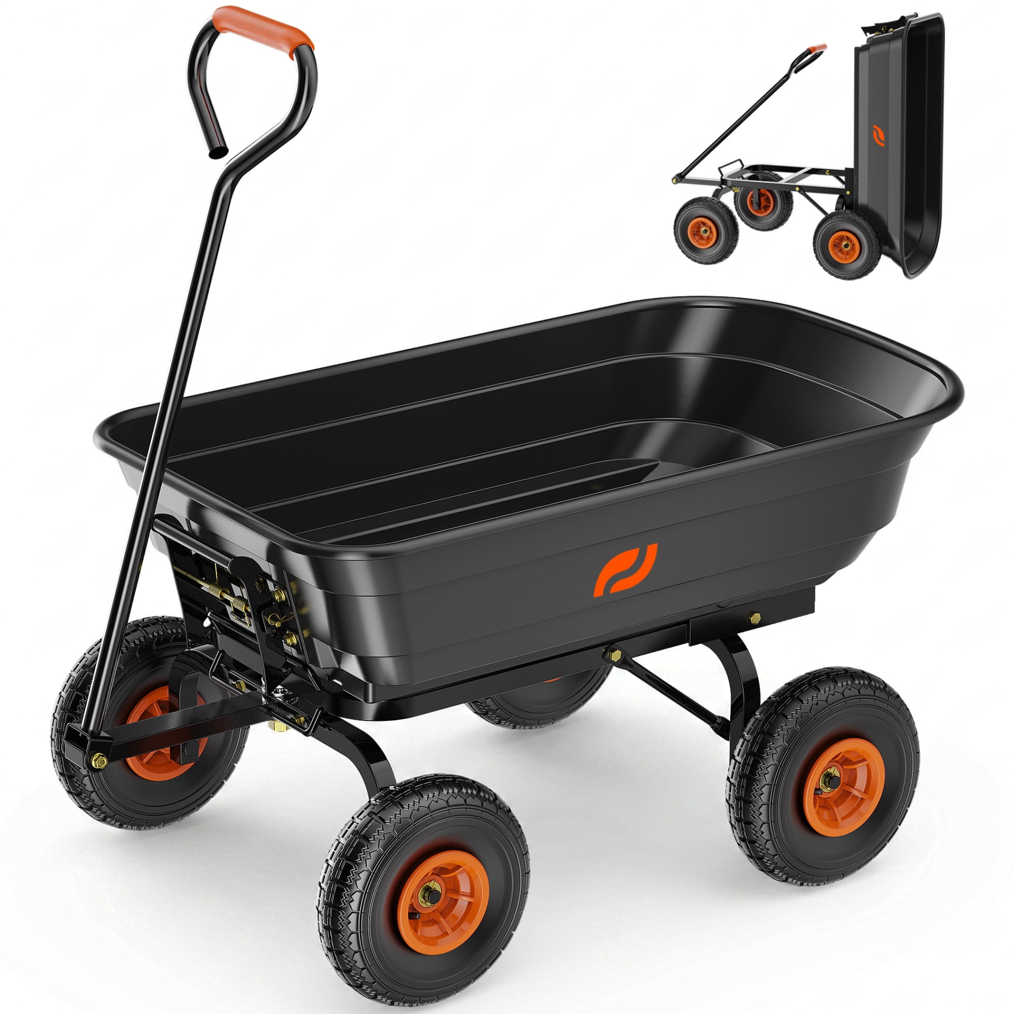 Firstness Garden Dump Cart, 600 lbs. 4 Cu.ft Heavy Duty Garden Wagon for Garden Lawn Farm Landscaping