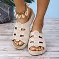 thumbnail image 2 of Rokment Womens Wedges Slides Sandals Comfortable Orthopetic Leather Memory Foam Arch Support Platform Walking Slip on Beach Summer Dress Slippers Beige Size 6, 2 of 8