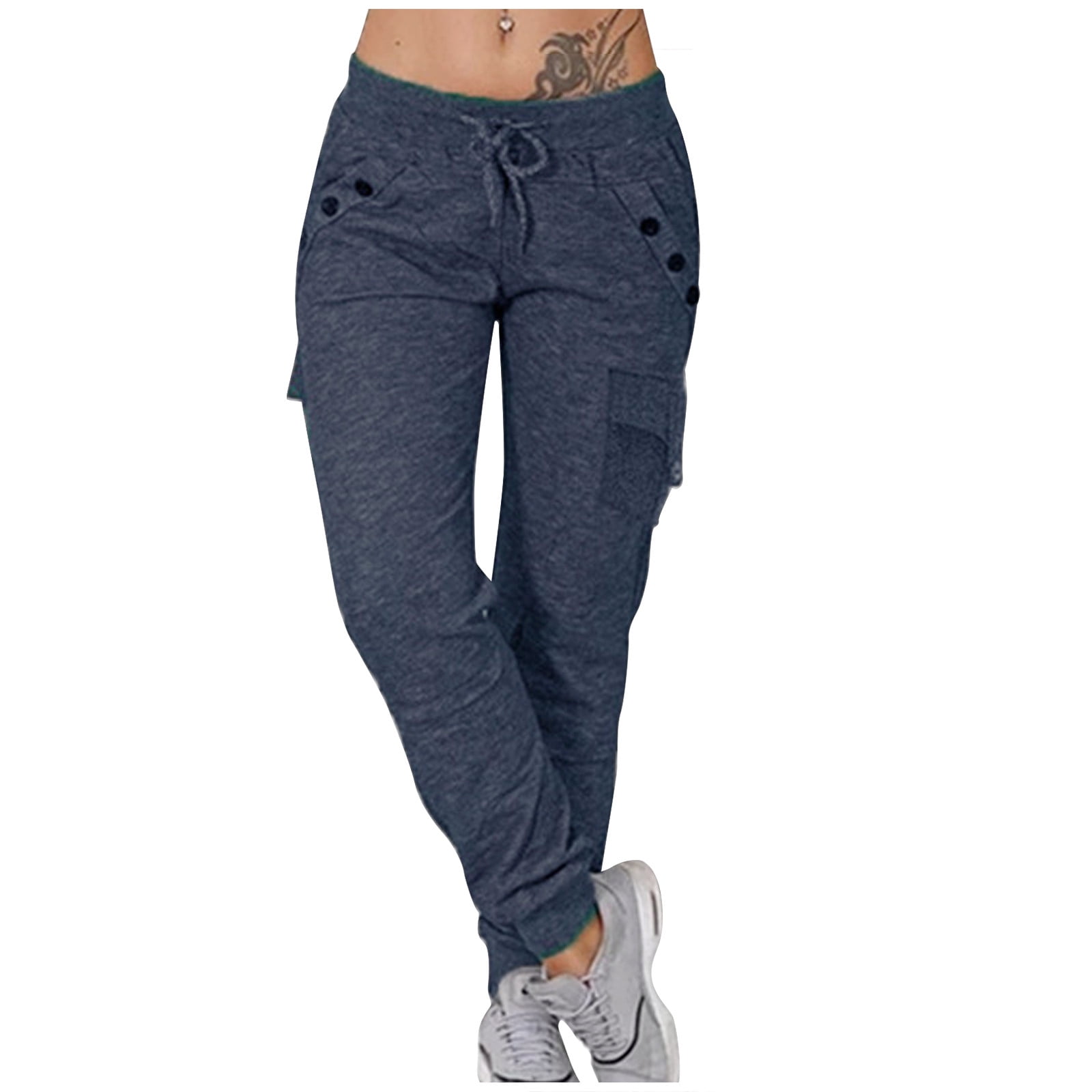 Plus Size Women Plaid Drawstring Pocket Casual Pants