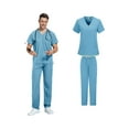 thumbnail image 5 of Scrubs for Men Set Stretch Scrub Tops & Cargo Pant Quick Drying Solid Color Medical Uniform with Pockets Light Blue 2XL, 5 of 5