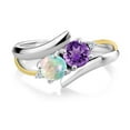 thumbnail image 3 of Gem Stone King 1.00 Cttw Purple Amethyst White Simulated Opal and Lab Grown Diamond Ring for Women | 925 Sterling Silver and 10K Yellow Gold | Wedding Engagement Anniversary Promise Ring | Size 8, 3 of 5