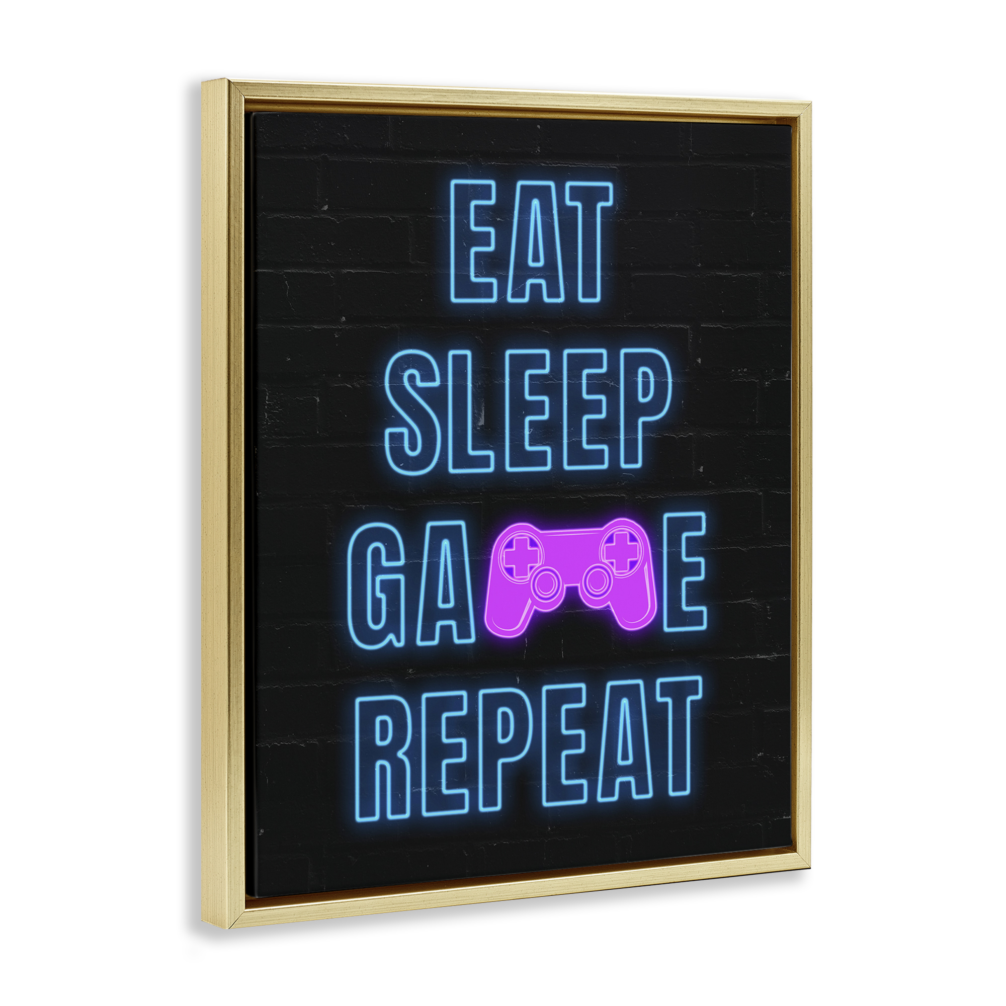 Stupell Industries Neon Gamer Lifestyle Typography Painting Gold Floater Framed Art Print Wall Art, 25 x 31