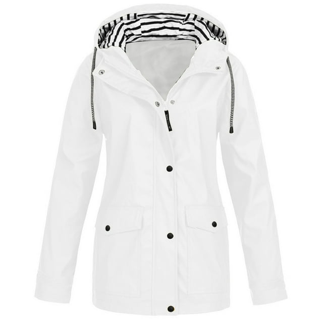 Coupe-Vent à Capuche pour Femmes, Veste de Pluie Unie, Grande Taille, Imperméable, en Solde