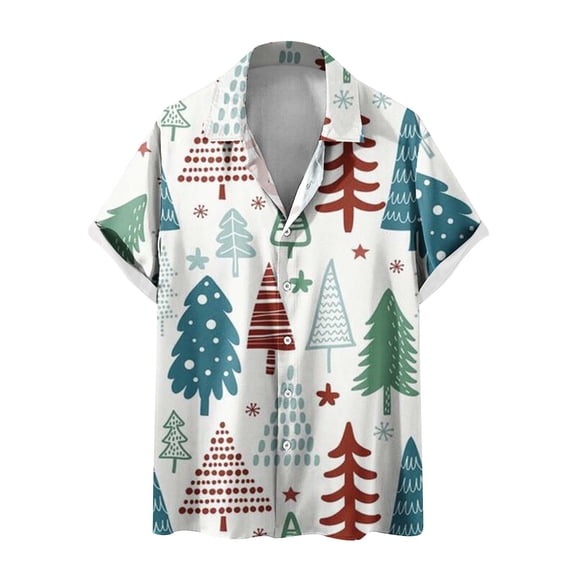 Penkiiy Christmas Halloween Hawaiian Shirts Mens Aloha Beach Party Holiday Short Sleeve Green