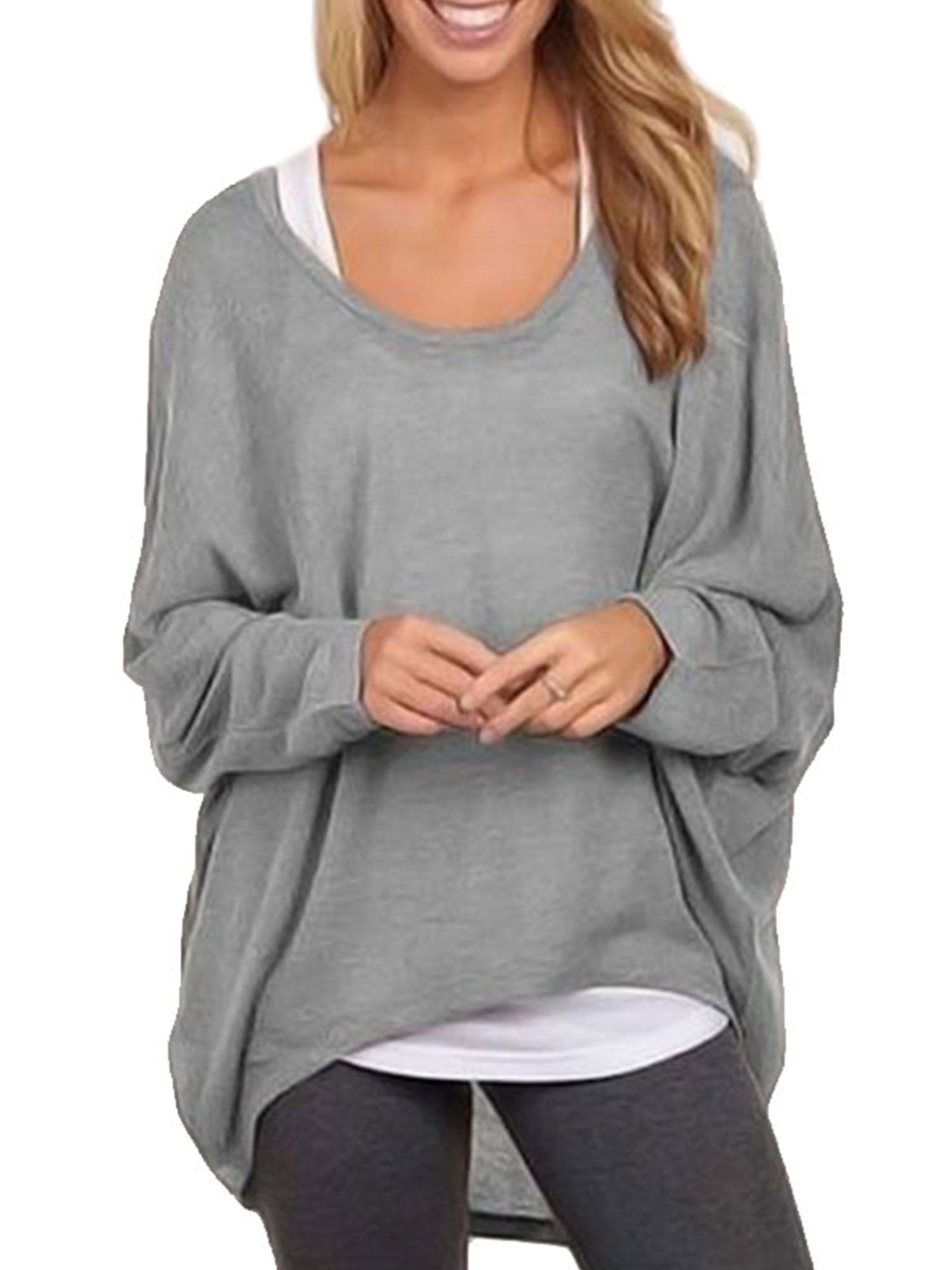 2020 Women’s Solid Sporty Sweatshirt Crew Neck Long Sleeves Pullover Loose Soft Irregular Hems Tops Shirts Plus Size 