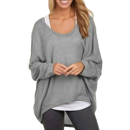 Ladies Loose High-low Hemline Long Sleeve Winter Crew Neck Top Oversized Tops Batwing Sleeve Autumn Pullover Shirts Baggy Knit Sweater