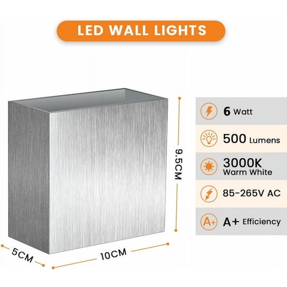Stainless Steel Construction LED Lamp, 6W 3000K 500LM, Minimalist And Elegant Light For Living Rooms, Bedrooms, Bathrooms, Kitchens, Dining Rooms, Stairs, Hallways (2PCS)