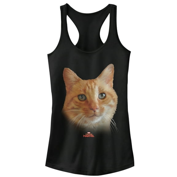 Junior's Marvel Captain Marvel Goose Cat Portrait  Racerback Tank Top Black Small