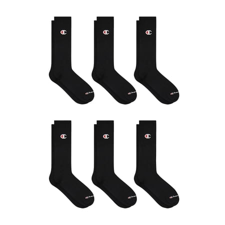 Champion Men’s Lightweight Crew Socks 6 Pack, Moisture-Wicking, Arch Support, Stretch Comfort, Sizes 6–12.5