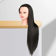 Hair Training Head Mannequin Head Hairstyling Multipurpose Long Hair Manikin Doll Head for Cutting DIY Cosmetology School Students Braid , Black with Makeup