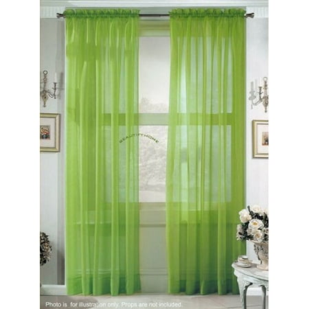 - LuxuryDiscounts 2 Piece Solid Lime Green Elegant Sheer Curtains Fully Stitched Panels Window Treatment Drape 60