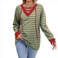 thumbnail image 2 of Sudadera Holgada Informal de Larga con Cuello Redondo y Bloques de Color para Mujer Verde Caqui M, 2 of 9