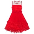 thumbnail image 1 of Robe Fille Rouge à Fleurs Dimensionnelles pour Anniversaire Mariage 6 Ans, 1 of 6