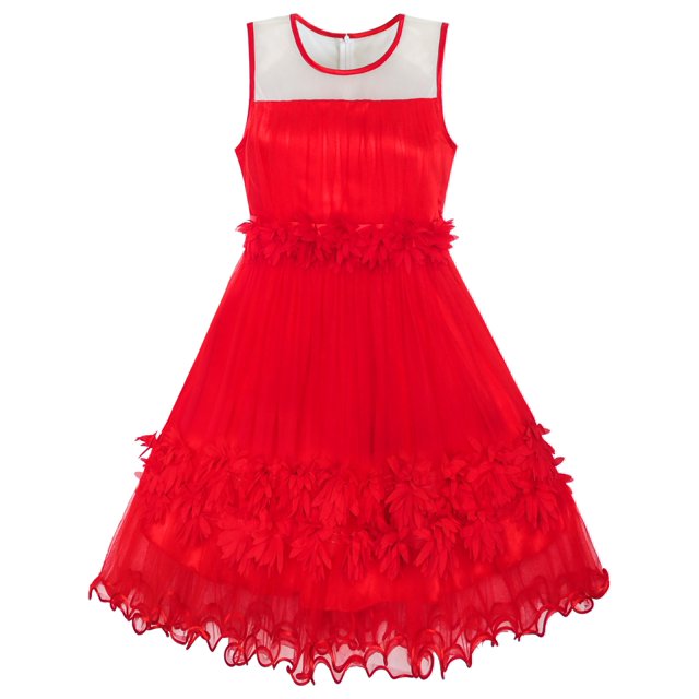 Robe Fille Rouge à Fleurs Dimensionnelles pour Anniversaire Mariage 6 Ans