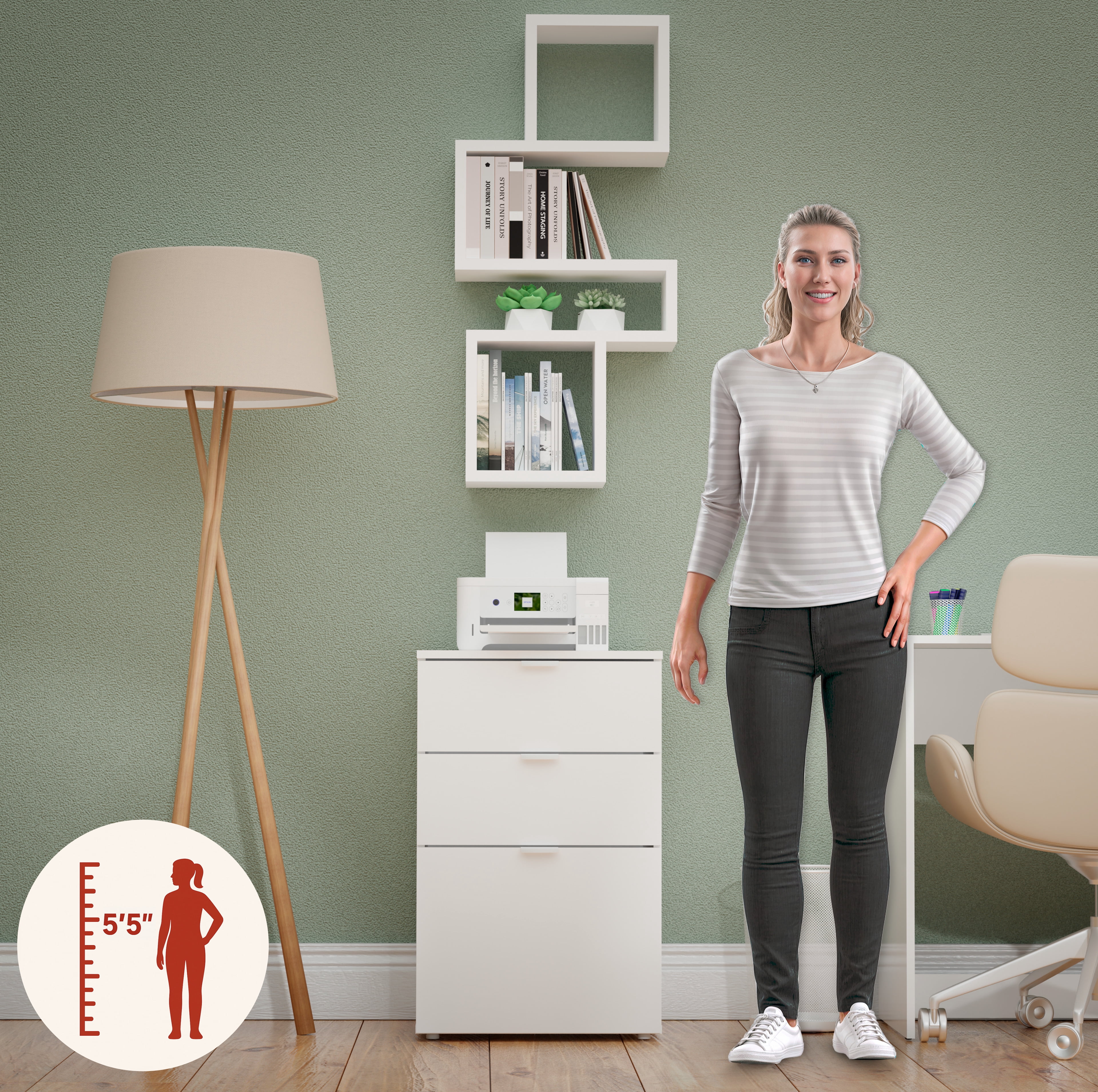 Kappesberg Madison 2-Piece File Cabinet Set, 3-Drawer Office Storage Cabinet, White Finish
