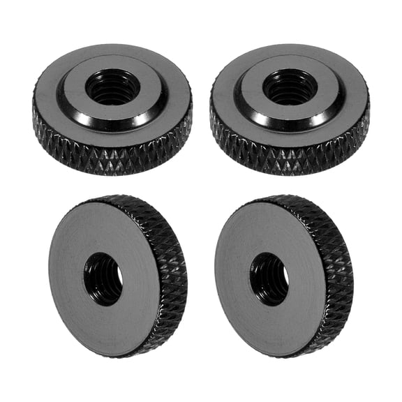 Uxcell 4 Pcs Knurled Thumb Nuts, M5 x 16 mm x 5 mm Female Shoulder Aluminum Flat Through Hole Lock Adjusting Nuts Handle Knob Fasteners for 3D Printer Parts, Machine, DIY, Black