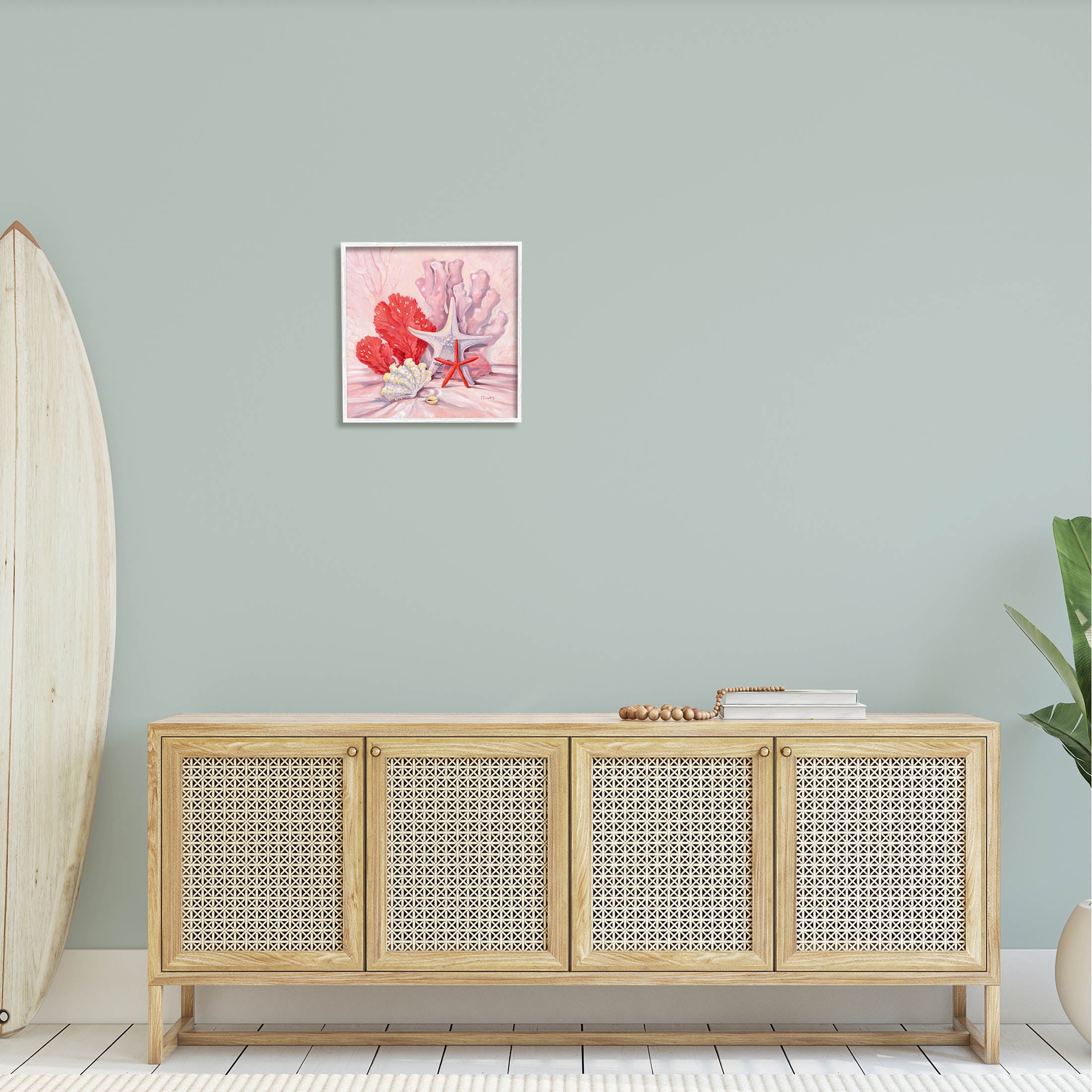 Stupell Industries Pink Shells Coral Still Life Painting White Framed Art Print Wall Art, Design by Paul Brent