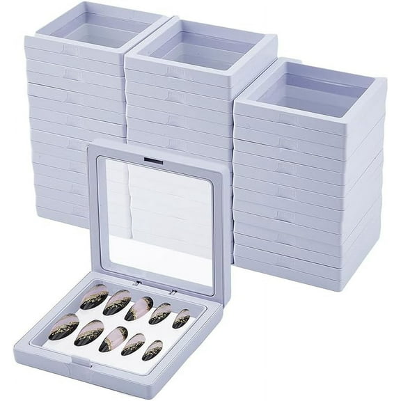 Square Plastic Jewelry Presentation Boxes Clear Window Jewelry Organizer Showcase for Necklaces Pendants Earrings Rings Storage White 9x9x2cm