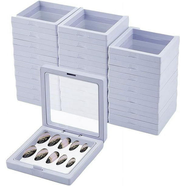 24 cajas de embalaje flotantes 3D para uñas postizas, expositor cuadrado de plástico para uñas postizas, organizador de joyas.