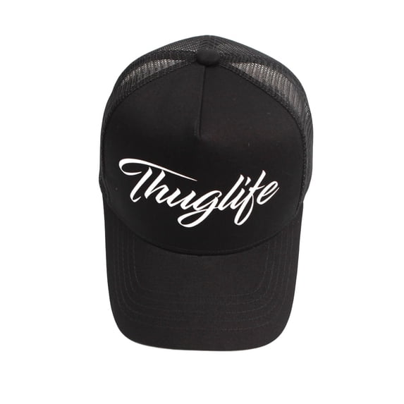WITHMOONS Thuglife Print Mesh Trucker Snapback Hat Hiphop Baseball Cap ALM1504 (Black)