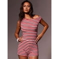 thumbnail image 5 of Women'S 2 Piece Striped Set Off Shoulder Tops and Shorts Two Piece Going Out Vacation Cruise Outfits Red & White L, 5 of 9