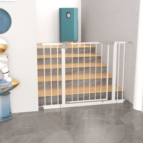 Jopath 29.5-45.3" Dog Gate Indoor for Doorways No Drilling Pressure Mounted Pet Gates Wide Baby Gate for Stairs Easy Walk Through Safety Gate, White