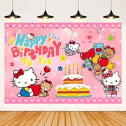 Hello Kitty Cartoon Theme Birthday Flag Background Banner Children's Party Decoration supplies Photography Photo Prop ,70.8x43.3inch.
