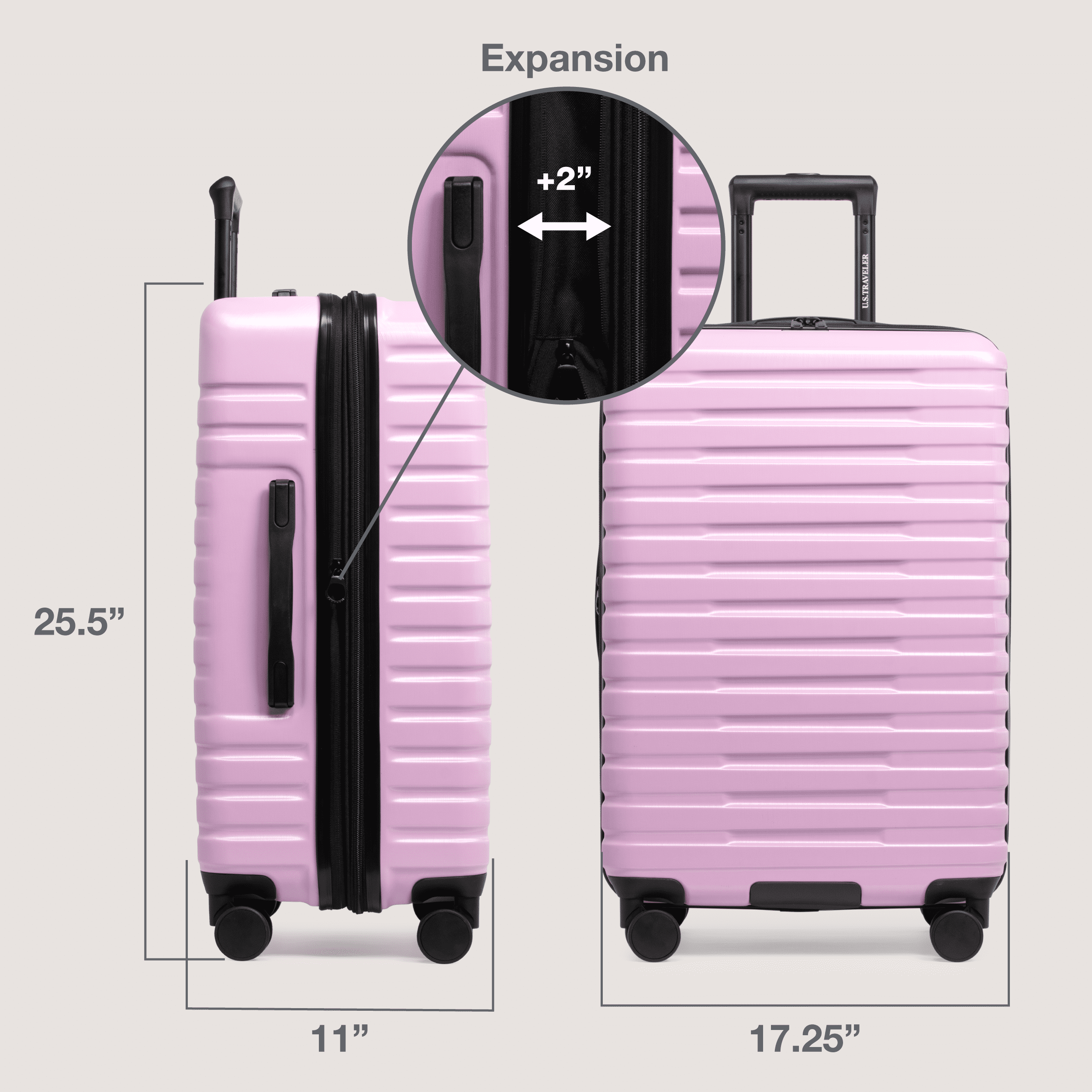 U.S. Traveler Boren Hardside Rugged Spinner Luggage, Lavender, 26" Checked Medium