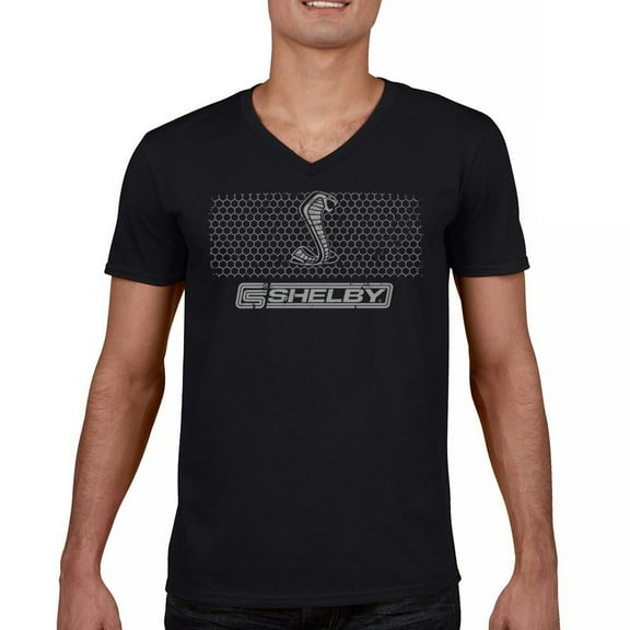 Shelby Logo Honeycomb Grille V-Neck T-shirt Mustang Cobra GT Muscle Car GT500 GT350 Performance Powered by Ford Tee