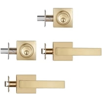 2 Pack Front Door Locksets with Deadbolt, Heavy Duty Satin Brass Door Handles, Square Exterior Door Lever Combination Set$$Tools & Hardware Other