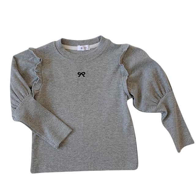 HAiming T-Shirts à Manches Longues pour Filles Tout-Petits Couleur Unie Automne 2025 Col Rond Décontracté Bas à Volants Blouse Tees