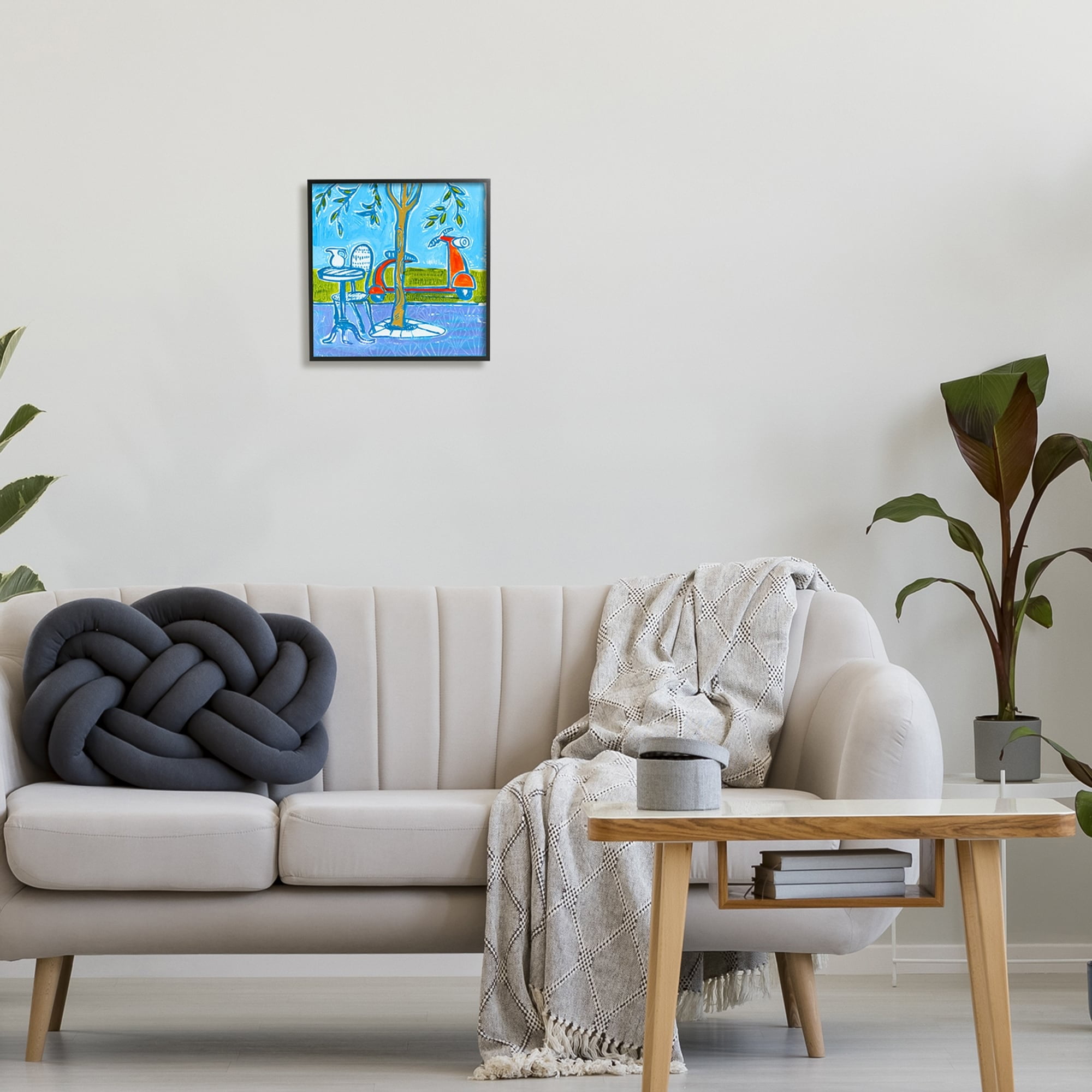 Stupell Industries Contemporary Garden Scene Parked Scooter Abstract Nature Painting Black Framed Art Print Wall Art, Design by Ben Mann